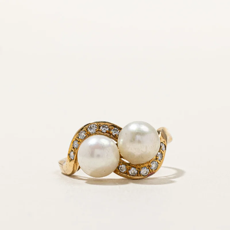 statement gemstone rings -Bypass Pearl & Diamond Ring | 0.24ctw | SZ 7.75 |