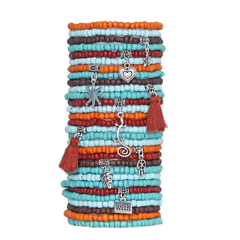 Beaded Bracelets Set of 30 Seed Bead Stretch Bracelets Bohemian Southwestern Themed