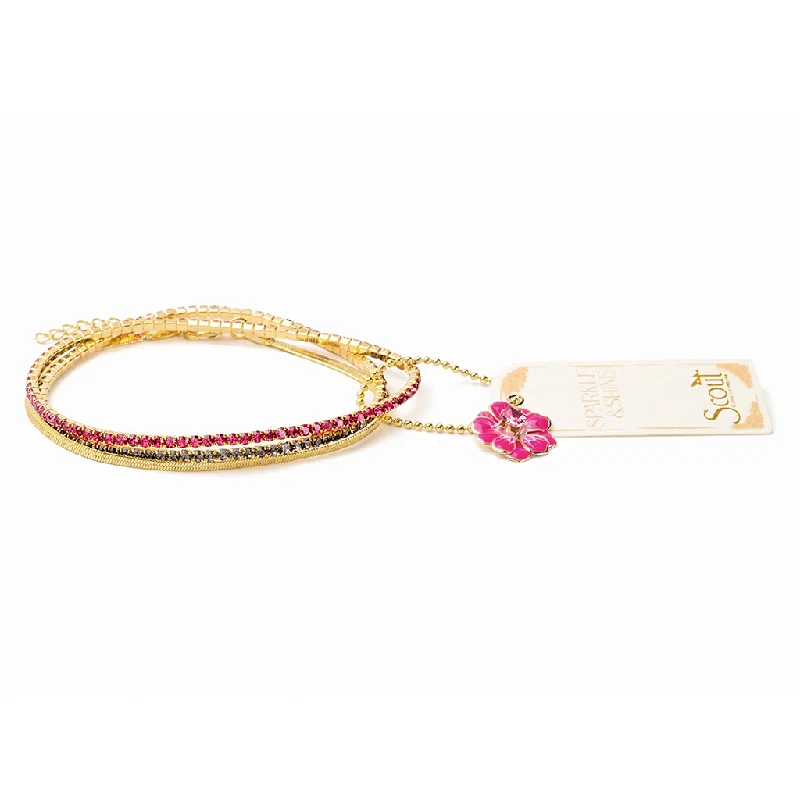 Sparkle & Shine Rhinestone Bracelet Trio - Fuchsia/Gold