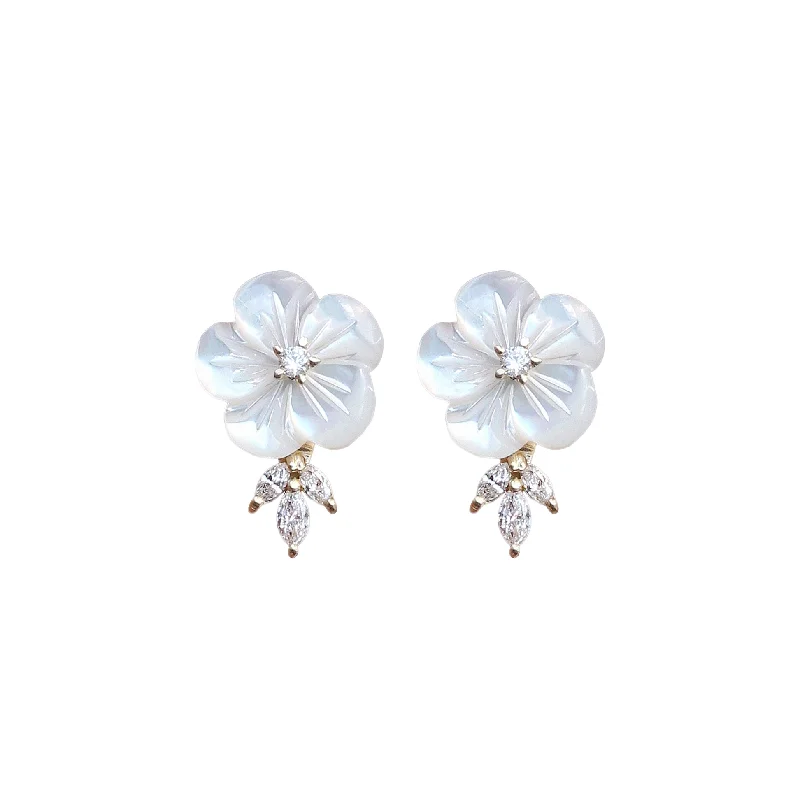 cute earrings for casual wear -Large Pearl Flower Marqusie Diamond Stud Earring, Bridal Earrings