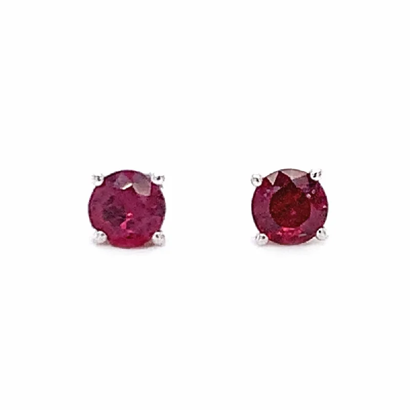 fashionable pearl earrings -Ruby & White Gold Stud Earrings