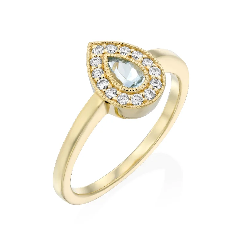 trendy silver rings -Luna Gold Ring With Aquamarine