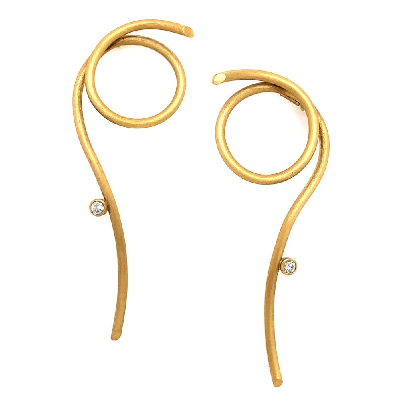 elegant gold drop earrings -18K Yellow Gold Diamond Earrings - "Spaghetti"