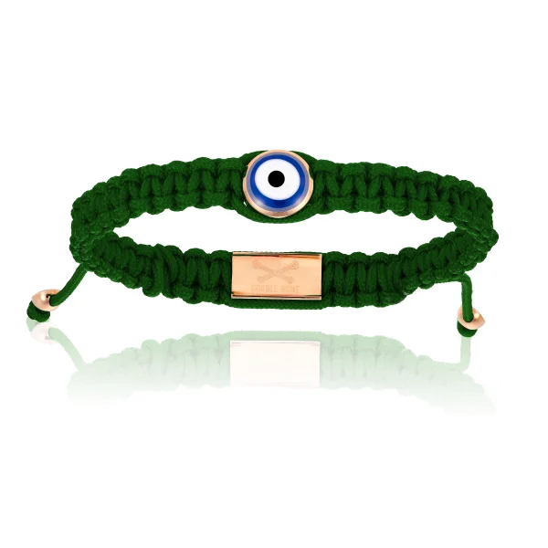 Green Military Nylon Bracelet with Rose Gold Lucky Evil Eye (Unisex)