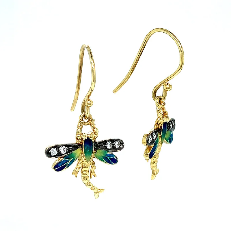 ear cuffs for women -Diamond & Enamel Earrings - "Dragonflies"