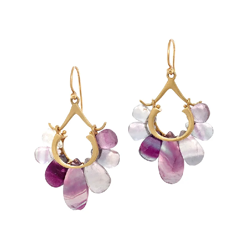 cute hoop earrings -Fluorite & Yellow Gold Earrings - "Peacock"