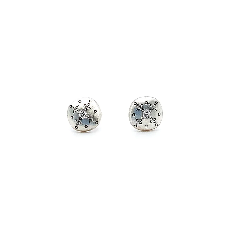 luxury ear accessories -Sterling Silver & Diamond Earrings - "Silver Light"