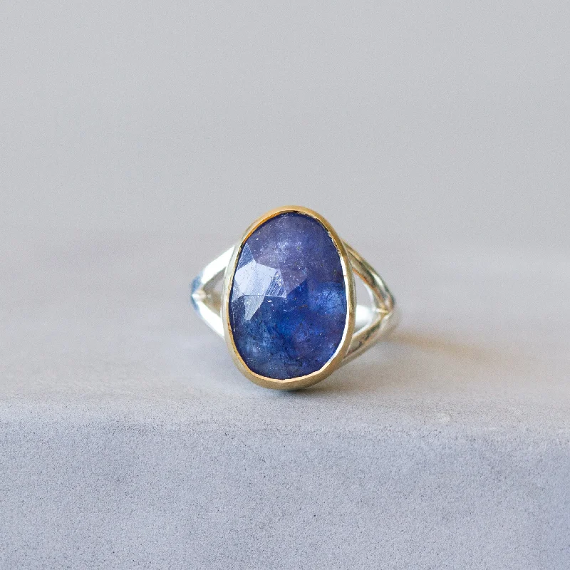 stackable rings with gemstones -Tanzanite Silver and Gold Cleo Ring