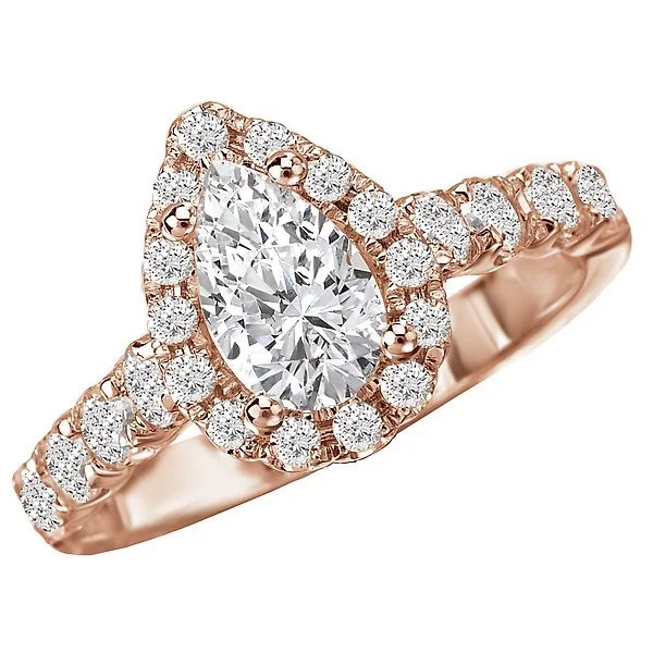 rose gold engagement rings -14KT GOLD 1.75 CTW DIAMOND PEAR SHAPE HALO RING