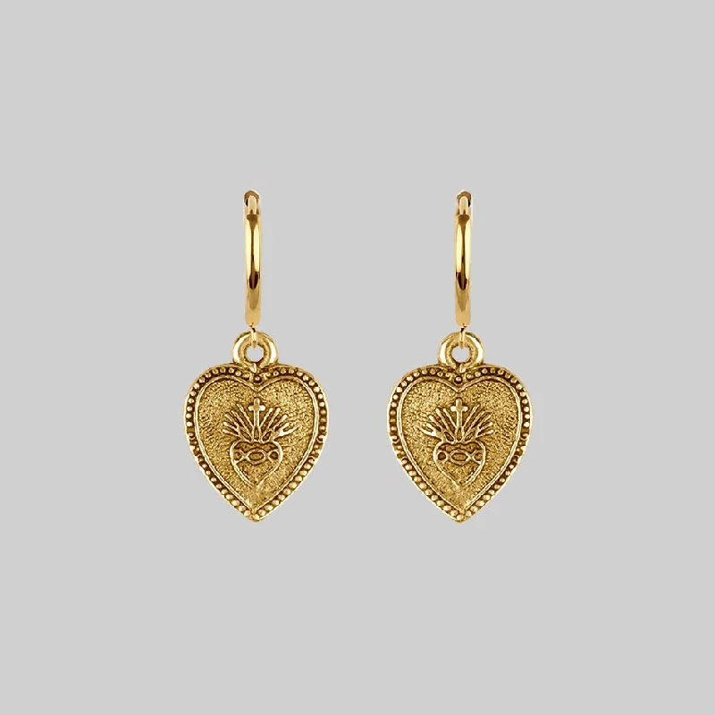 women’s pearl stud earrings -ARDOUR. Sacred Heart Hoop Earrings - Gold