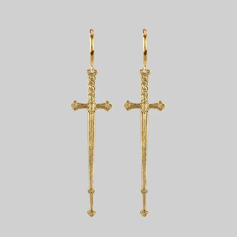 classic gold hoop earrings -MERCY. Sword Hoop Earrings - Gold