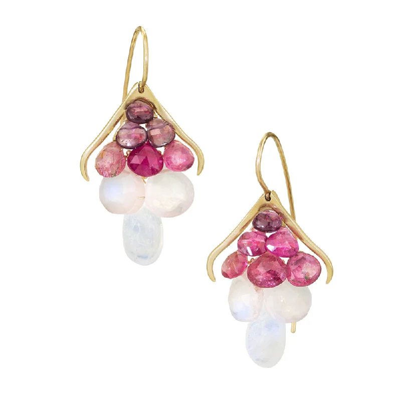 bridal jewelry earrings -Moonstone, Rose Quartz, Garnet & Pink Tourmaline Earrings - "Plumage"