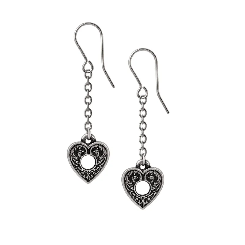 geometric earrings for women -Planchette Ouija Pointer Heart Earrings by Alchemy Gothic