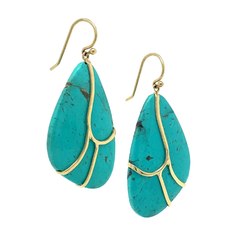 hoop earrings for women -Gold and Turquoise Butterfly Wing Earrings