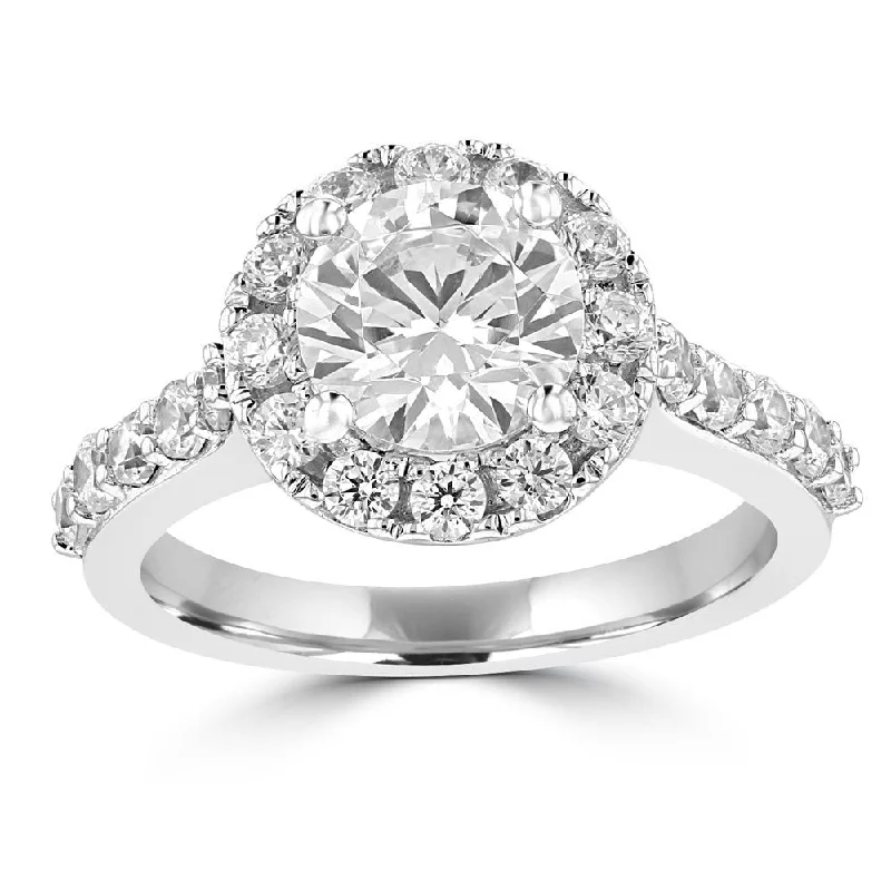 modern engagement rings -14KT WHITE GOLD 1.70 CTW ROUND DIAMOND ACCENT HALO RING