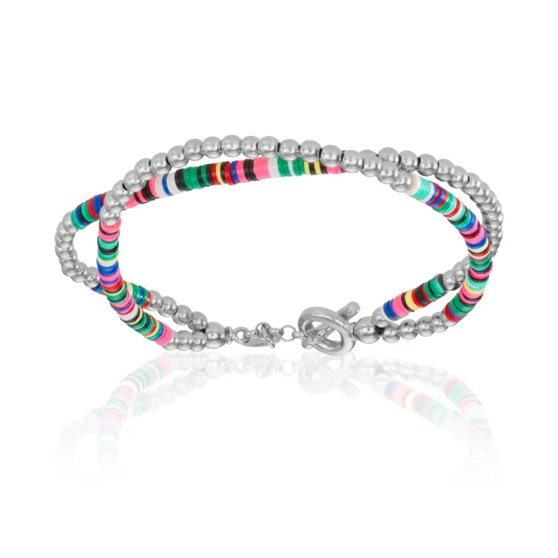 Double African Beaded Bracelet with White Gold