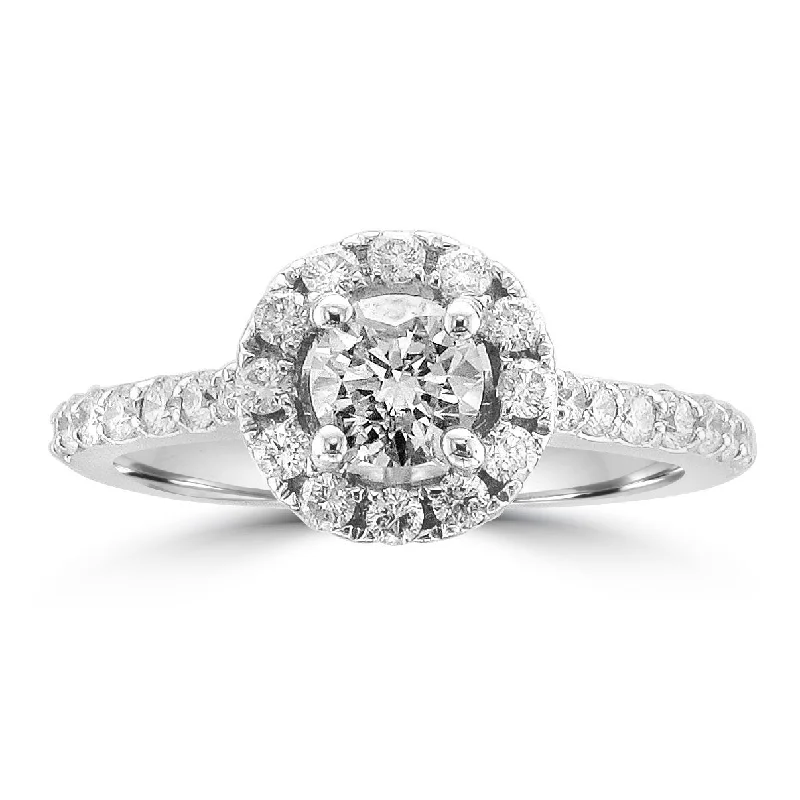 women’s wedding engagement rings -14KT WHITE GOLD 1.00 CTW ROUND DIAMOND ACCENT HALO RING