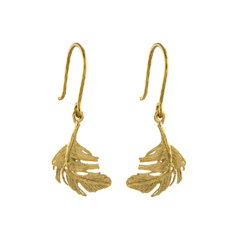 geometric hoop earrings -Gold Vermeil Feather Dangle Earrings