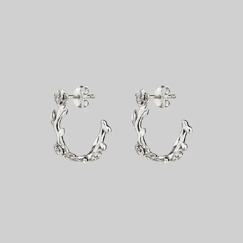 stylish ear cuffs -SARAH. Rose Foliage Hoops - Silver