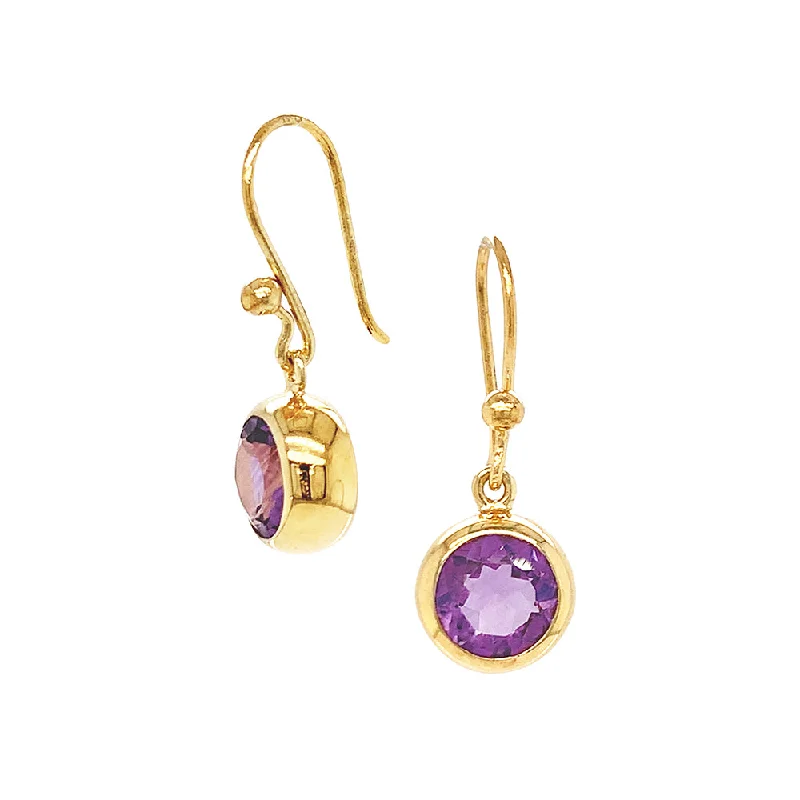 stylish ear cuffs -Gold Vermeil Round Amethyst Drop Earrings - "Lovely Lavender"