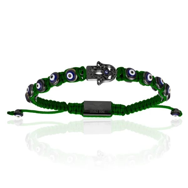 Green Nylon with Black PVD Hamsa Hand Bracelet