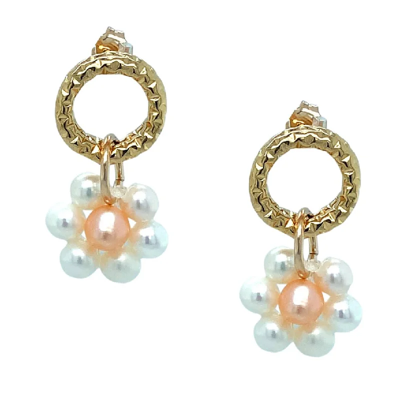 cute earrings for casual wear -Yellow Gold Vermeil Hoop and Flower Pearl Earrings - "Drew"