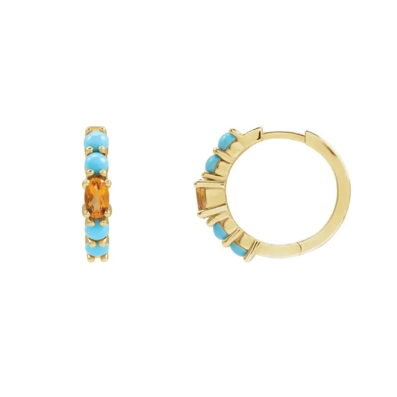 elegant diamond earrings -Citrine & Turquoise Gold Hoop Earrings