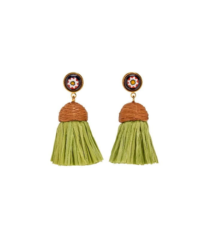 affordable gold earrings -Raffia Earrings in Floral Palm