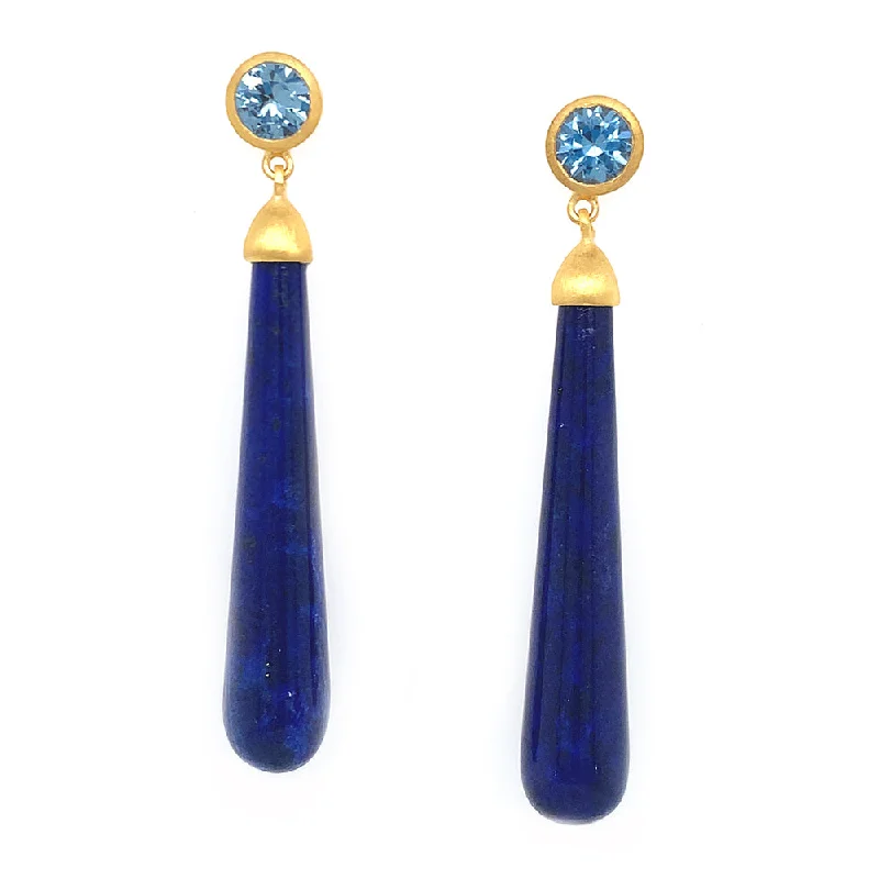 unique gemstone earrings -24K Gold Vermeil Lapis & Blue Topaz Cabochon Drop Earrings