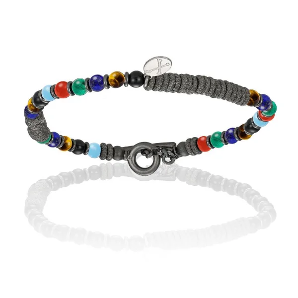 Multi Stone Beaded Bracelet with Black PVD