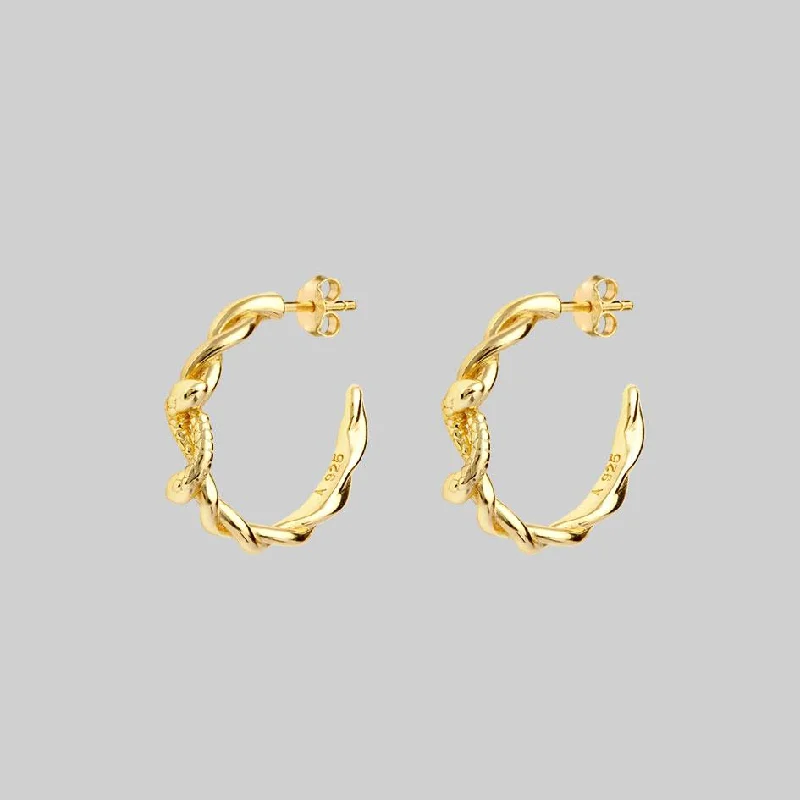 luxury ear accessories -DEVISE. Double Headed Snake Twist Hoop Earrings - Gold