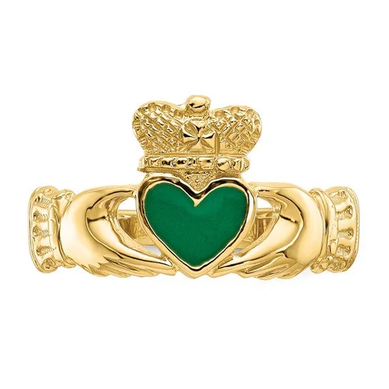 classic ring sets -14ky Gold Green Enamel Claddagh Ring