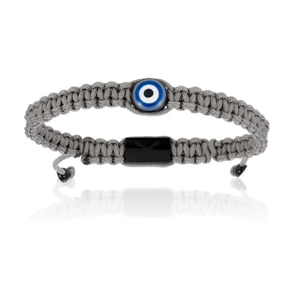 Gray Nylon Bracelet with Black lucky Evil Eye