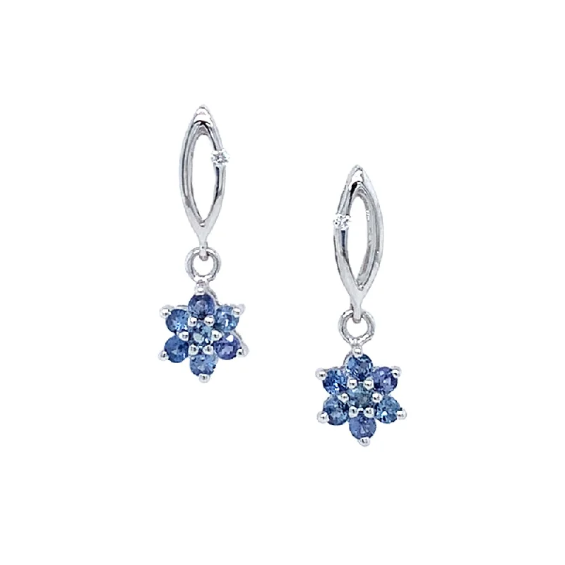 sterling silver stud earrings -Yogo Sapphire & Diamond Earrings - "Little Flowers"