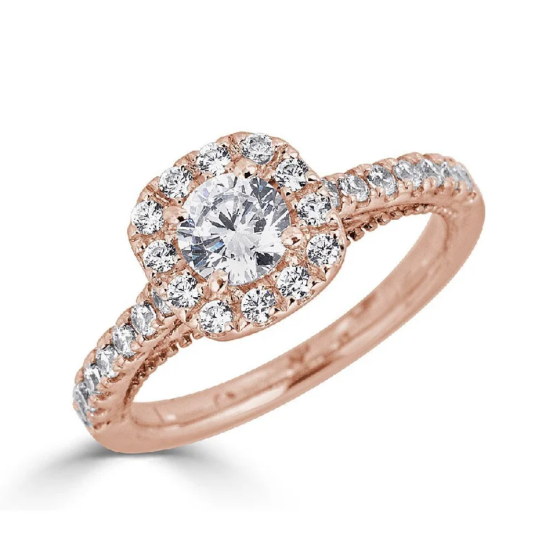 affordable engagement rings -JULEVE 14KT TWO-TONE 1.00 CTW DIAMOND ROUND CUSHION CATHEDRAL RING