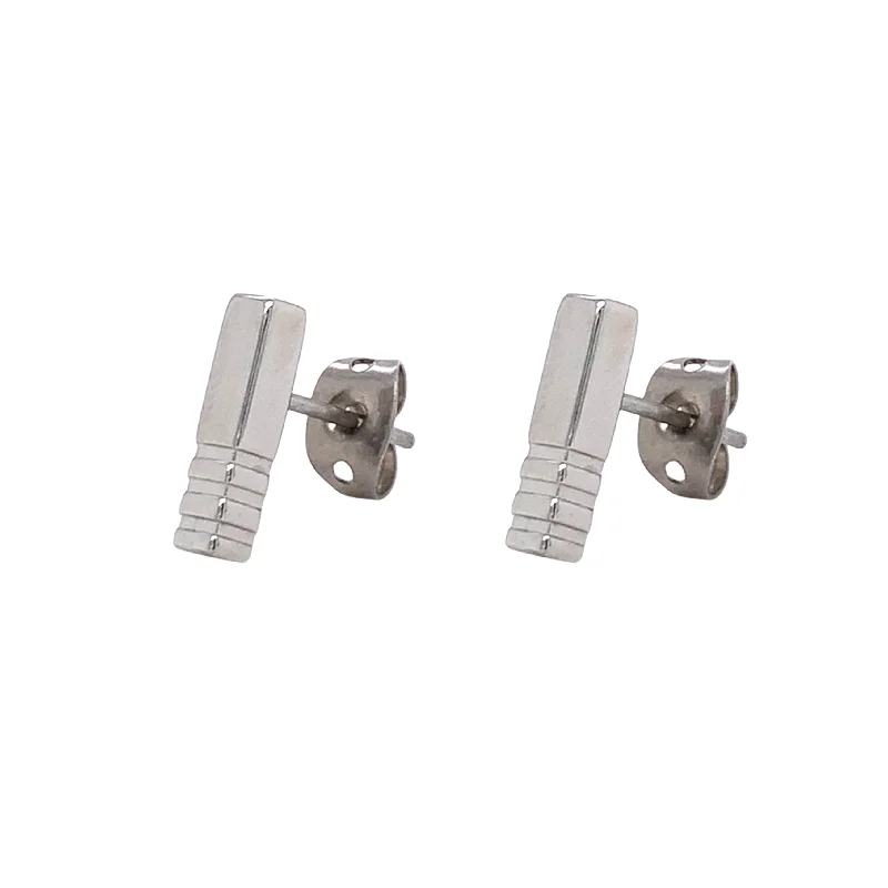 statement earrings for women -Stainless Steel Earrings "Long Bar Studs With Grooves"