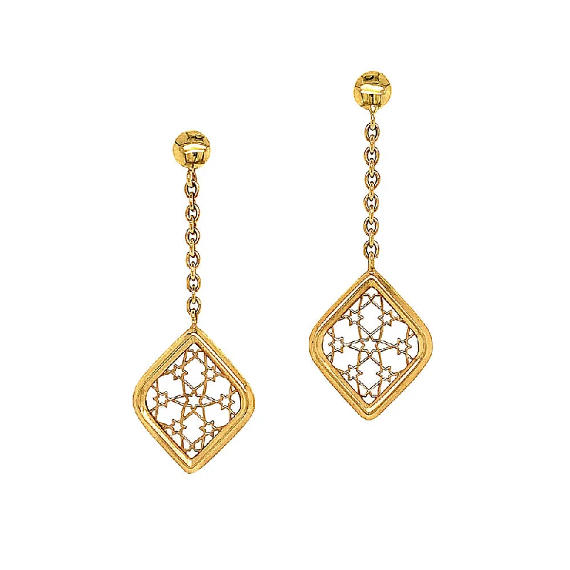 women earrings -Ornate Dangle Yellow Gold Earrings - "Geometry in Gold"