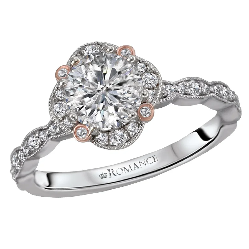 engagement rings with matching wedding bands -14KT GOLD 1 1/4 CTW DIAMOND PINCHED SCALLOP MILGRAIN HALO RING