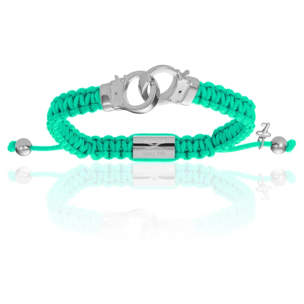 Cyan Nylon With 925 Sterling Silver Hand-cuff Bracelet