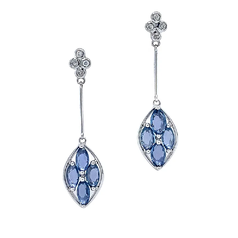 sterling silver stud earrings -Drop Earrings with Yogo Sapphires - "Blue Windows"