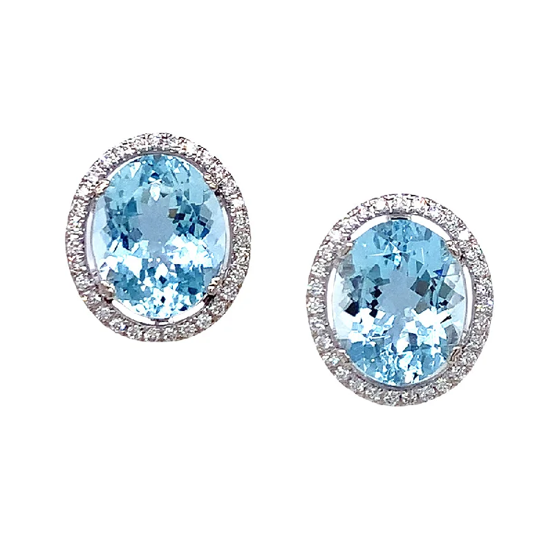 round stud earrings -Aquamarine & Diamond Stud Earrings