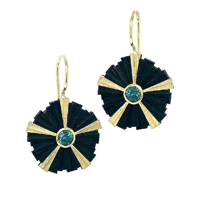 women’s dangly earrings -Teal Montana Sapphire Earrings- "Chroma Ray"