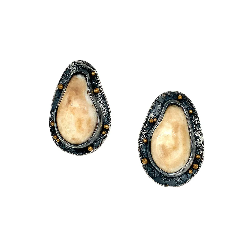 unique gemstone earrings -Sterling Silver & Gold Elk Ivory Stud Earrings - "Untrodden Wilds"