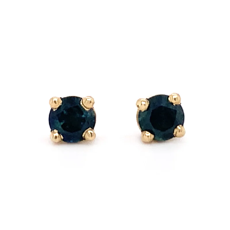 handmade earrings for women -Montana Sapphire & Yellow Gold Stud Earrings - "Forest Shadows"