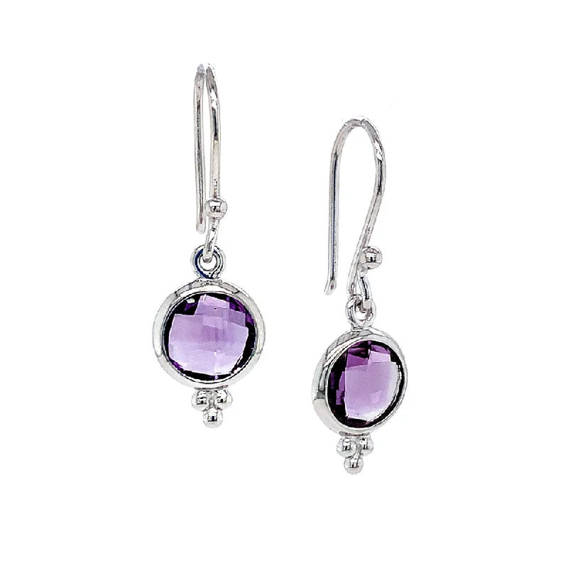 bridal jewelry earrings -Sterling Silver and Amethyst Beaded Drop Earrings - "Elestren"