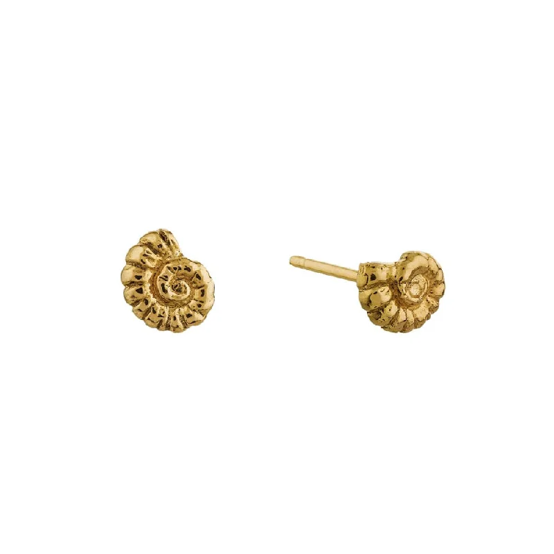 dangly earrings for women -Yellow Gold Stud Earrings - "Fine Ammonite"