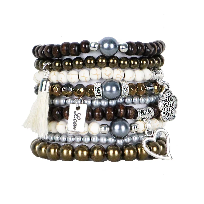 Beaded Bracelets Set of 9 Stretch Bracelets Love Themed