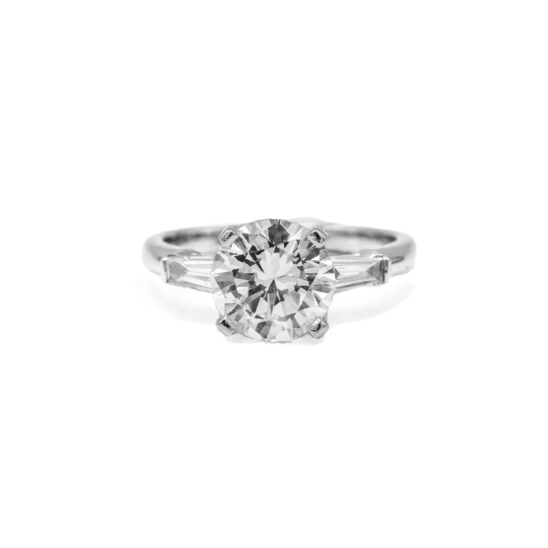 custom engraved rings -14kw Round & Tapered Baguette Diamond Ring