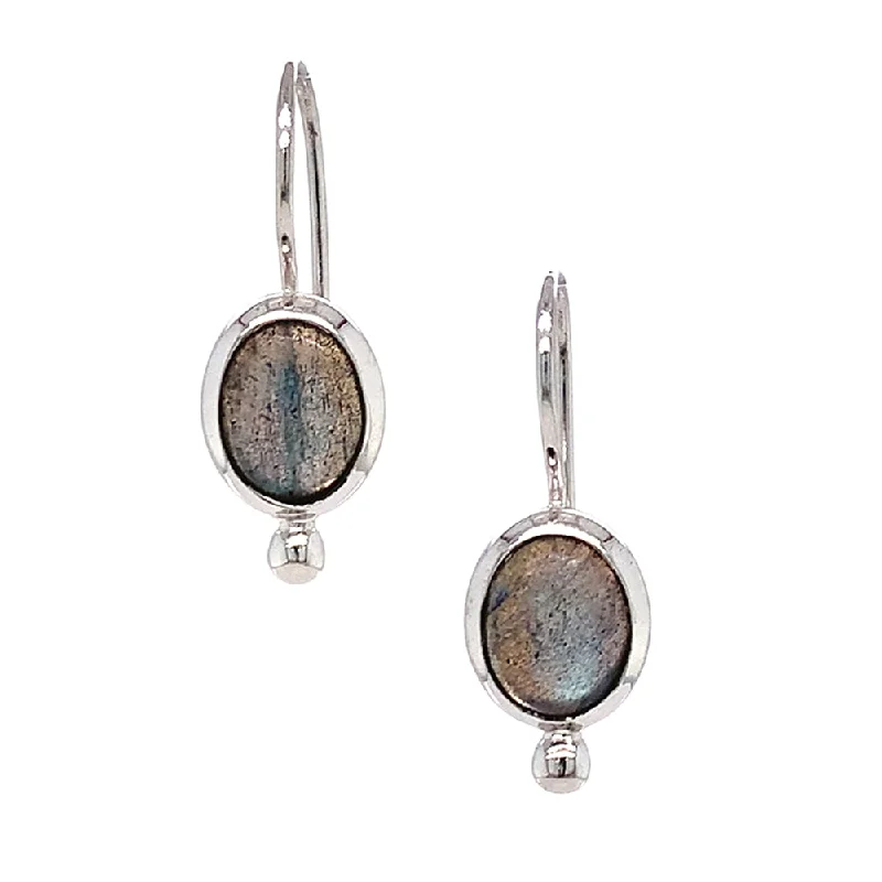 women’s gold drop earrings -Sterling Silver Oval Labradorite Earrings - "Moonlit Gleam"