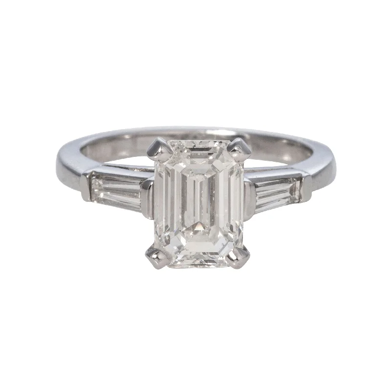 affordable platinum engagement rings -2.39ct Emerald-Cut Center & .34ct Baguette Side Diamond Platinum Ring